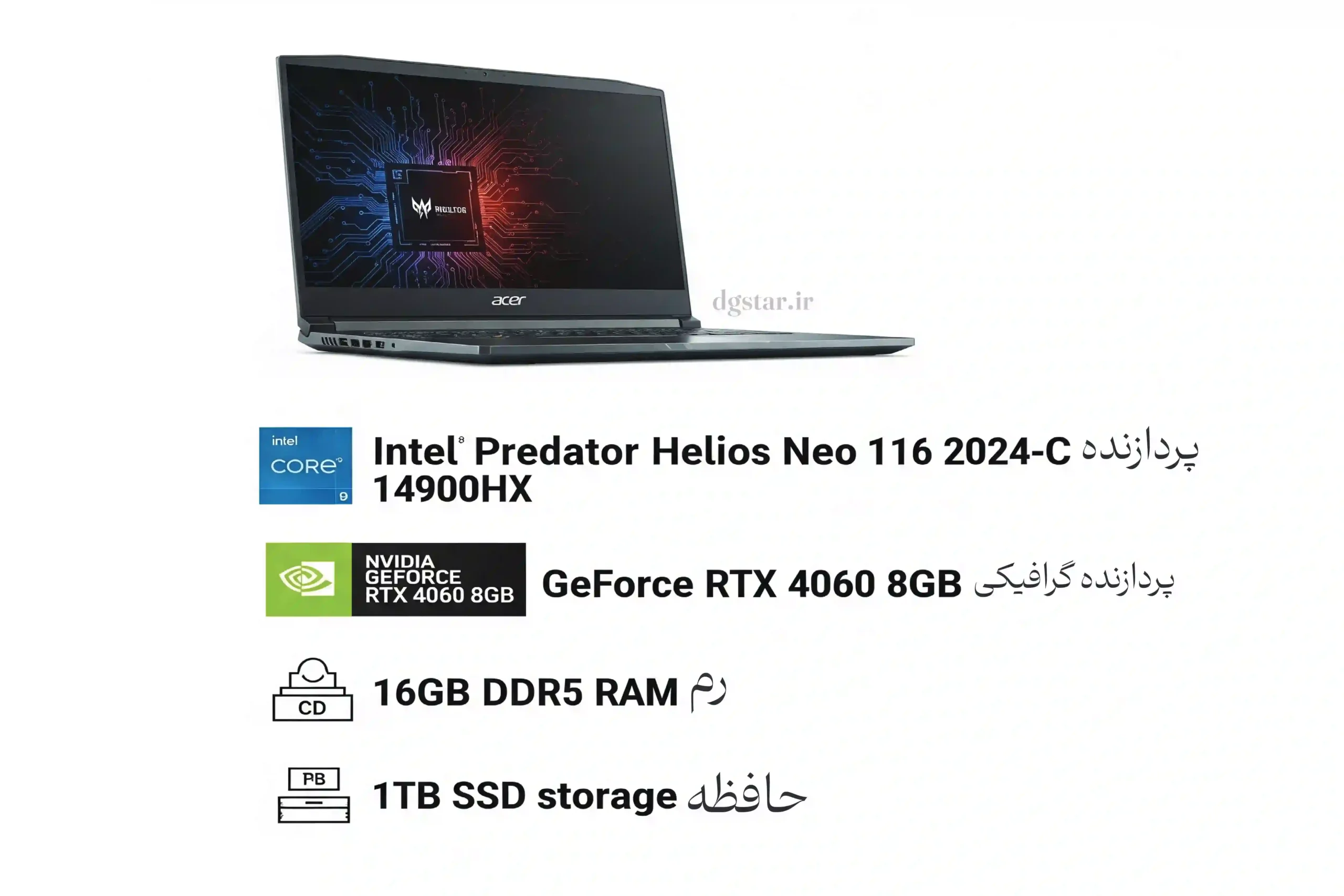 مشخصات لپ تاپ ایسر Nitro V16 ANV16-71-70F7-A با پردازنده گرافیکی RTX 4060