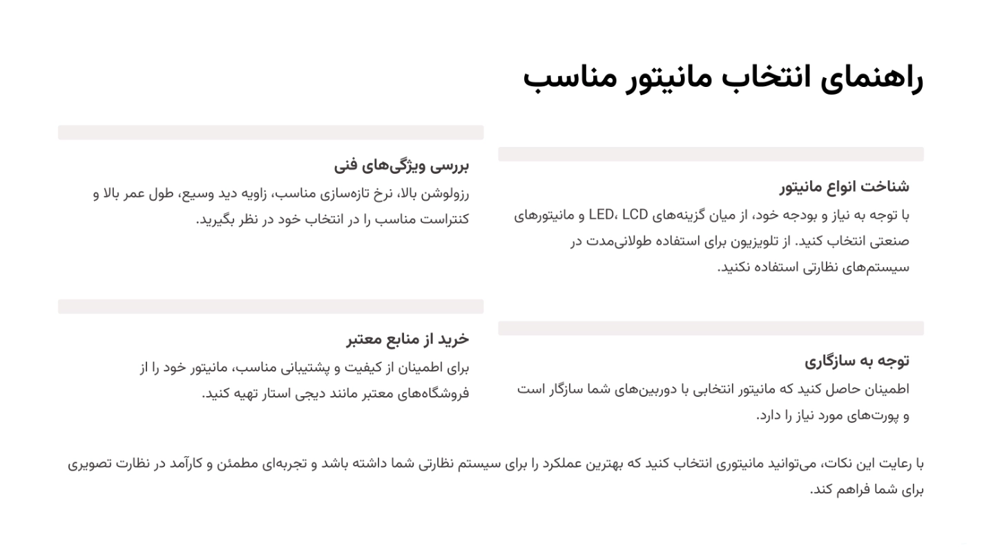 راهنمای جامع انتخاب مانیتور دوربین مدار بسته